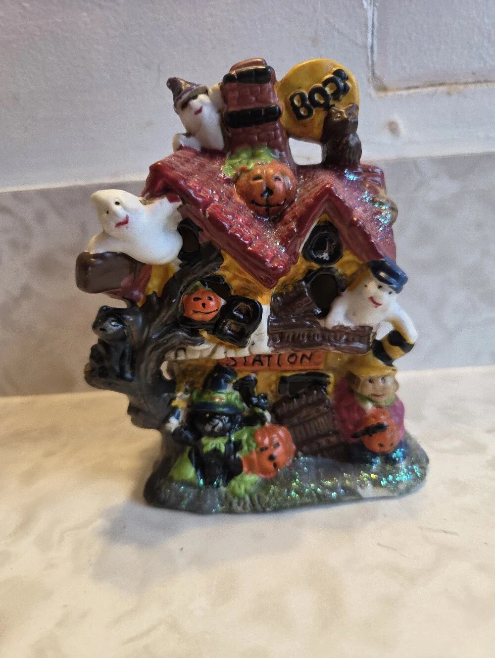VTG Halloween Haunted House Small Village Figurine 5” Hand Painted Ghost Decor
